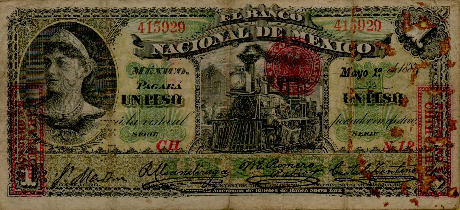 Mexico 1 1889 VF PS-225/d